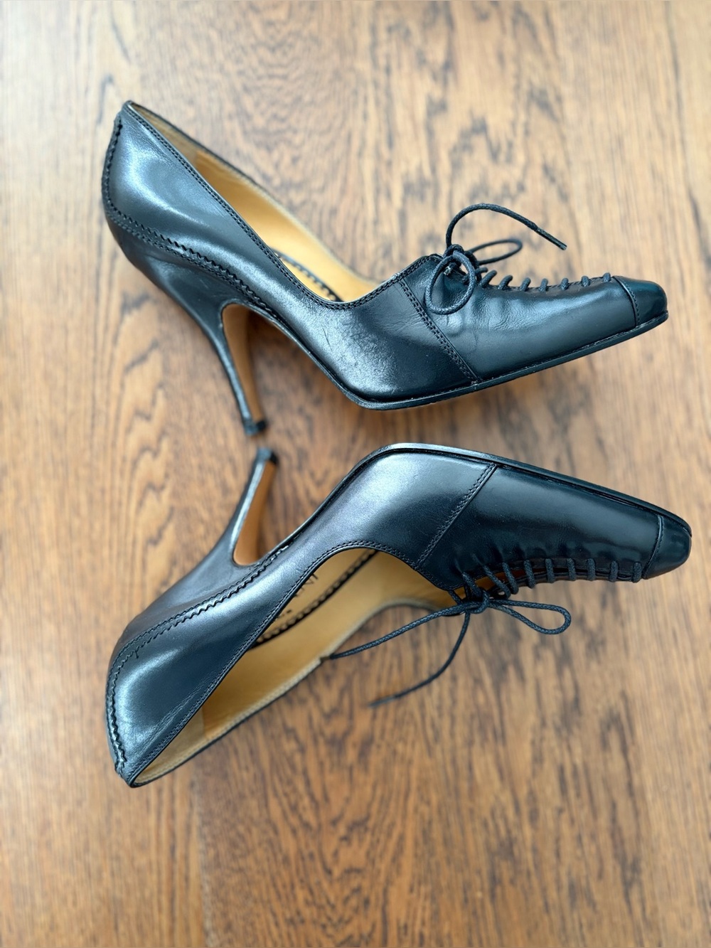 Archival Vintage YSL Rive Gauche Decollete Norton Black Lace Up Pumps, IT 38 - Picture 4 of 16